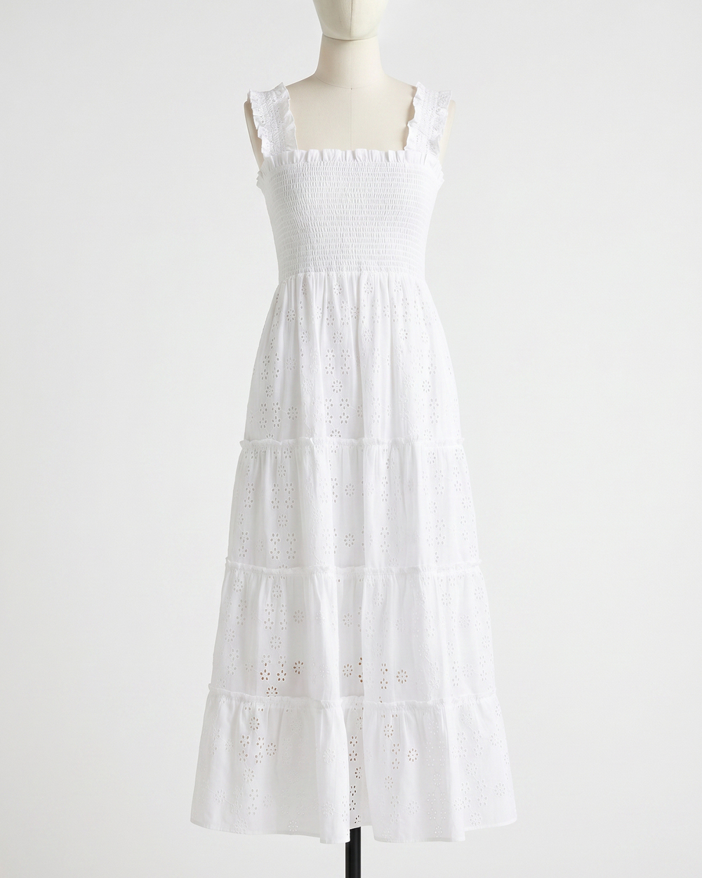 100% Organic Cotton Eyelet Smocked Midi Dress